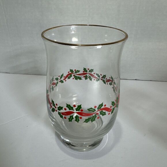 Libbey Holly & Berry Christmas Tumblers‎ Clear Glass Gold Rim 5 1/4" Vintage 3 - Picture 4 of 10